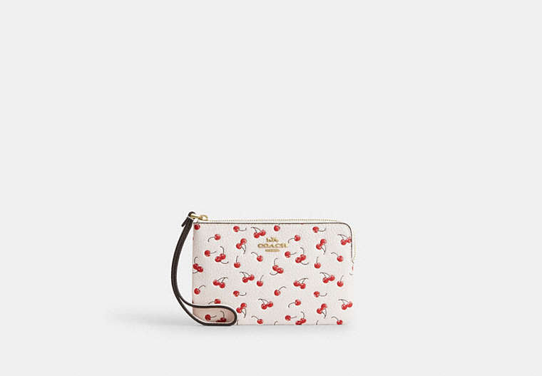 Corner Zip Wristlet With Cherry Print