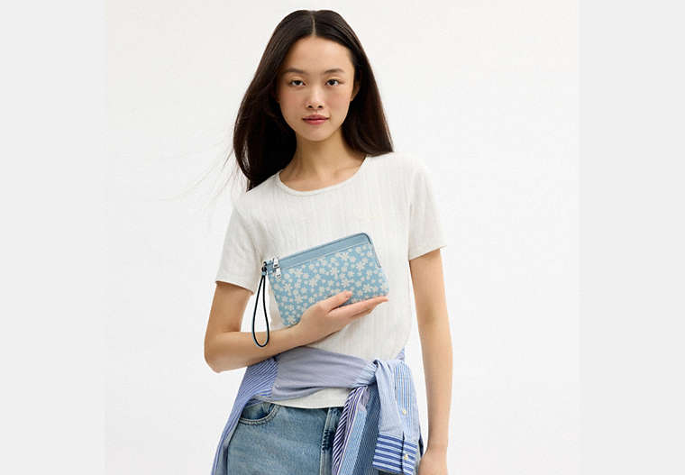 Double Zip Wristlet With Floral Print