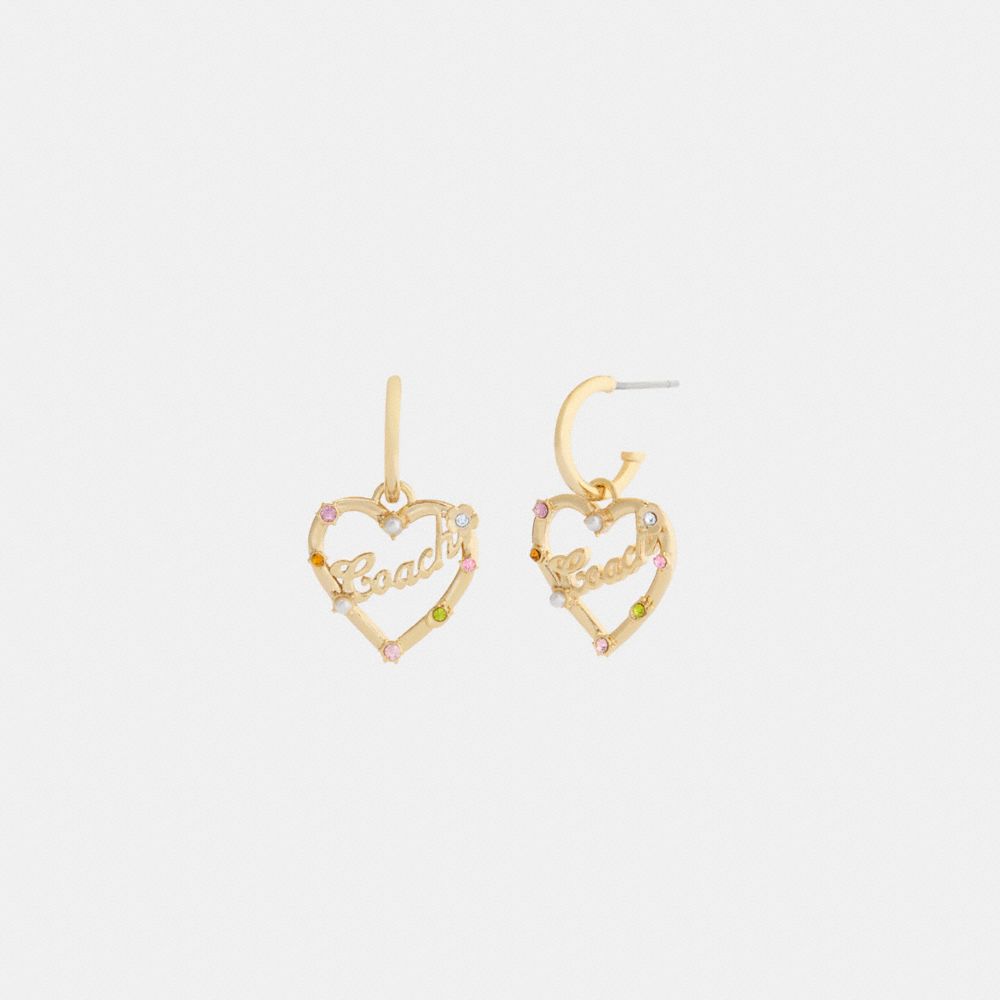 Coach Script Heart Hoop Earrings