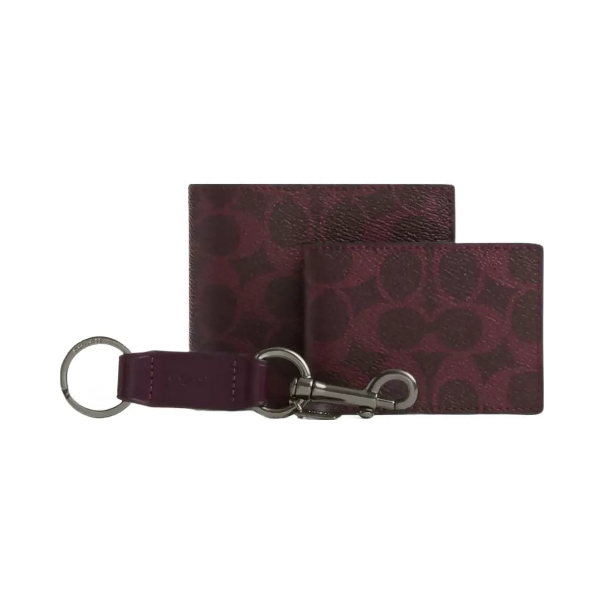 Coach Boxed 3-In-1 Wallet Gift Set In Signature Canvas in Gunmetal Black Currant