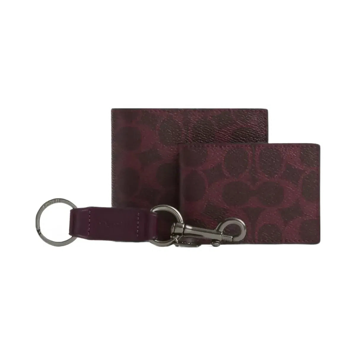 Coach Boxed 3-In-1 Wallet Gift Set In Signature Canvas in Gunmetal Black Currant