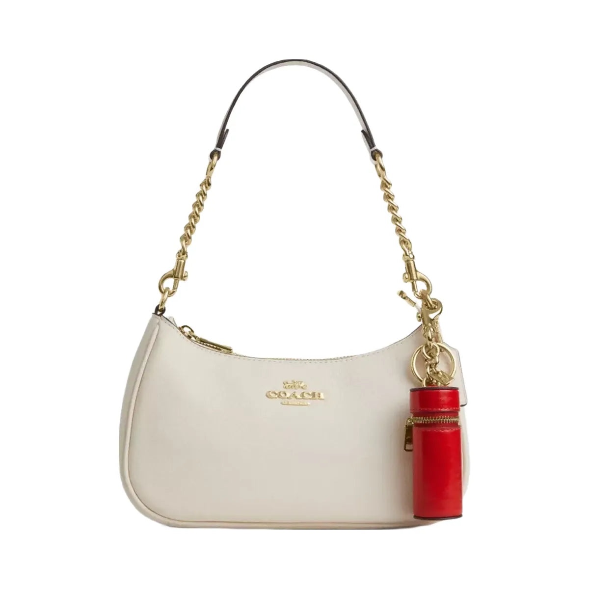 Coach Lipstick Case Bag Charm in Gold Bright Cherry