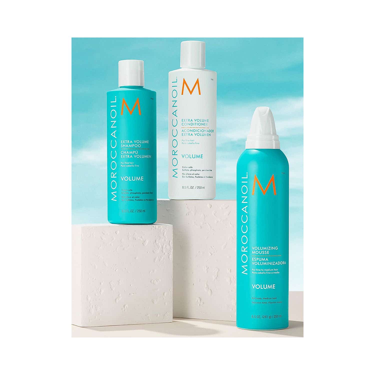 Moroccanoil Extra Volume Conditioner, Shampoo and Volumizing Mousse Hair Spray Combo (3 x 250 ml) - Moroccanoil