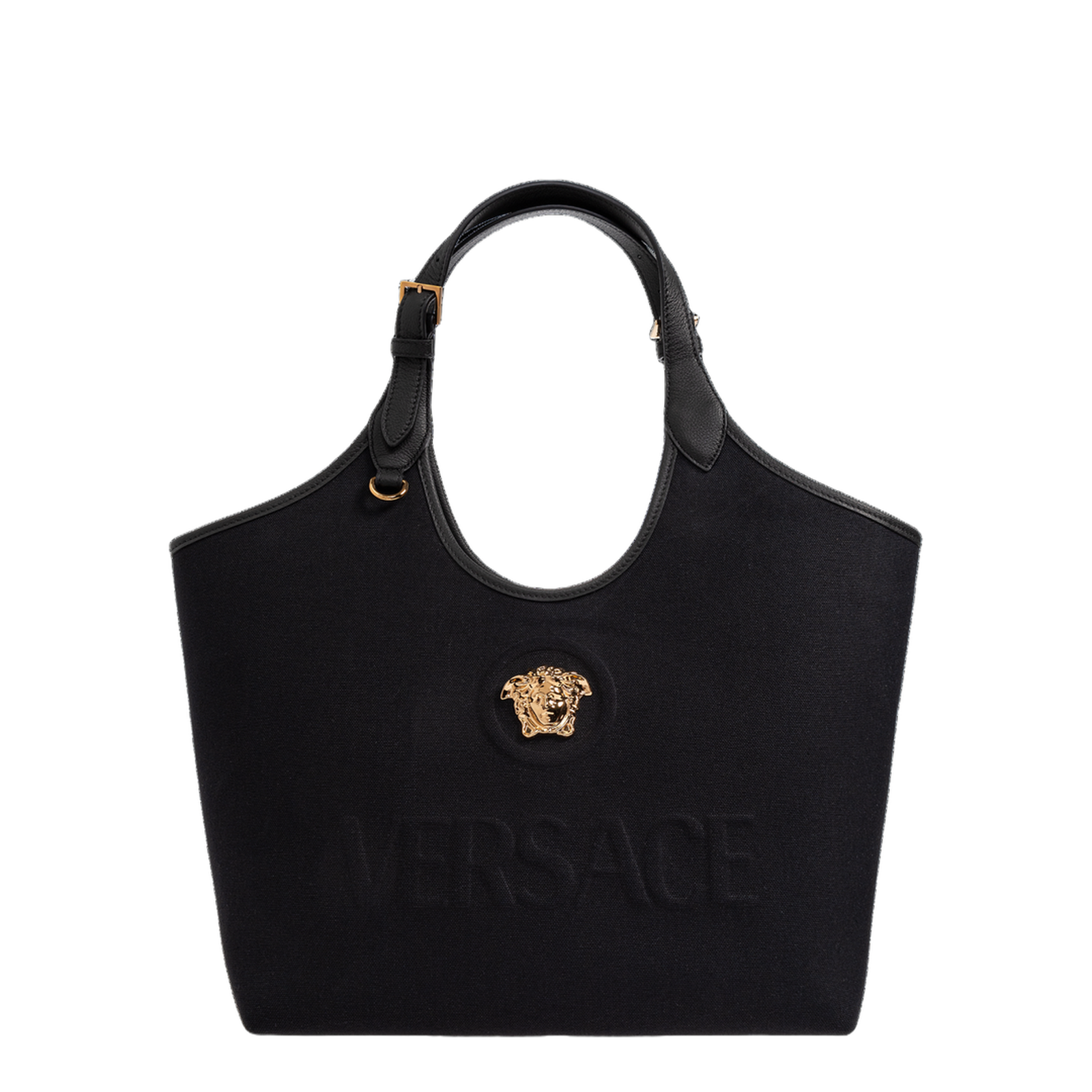 La Medusa Canvas Tote Bag Leather Black