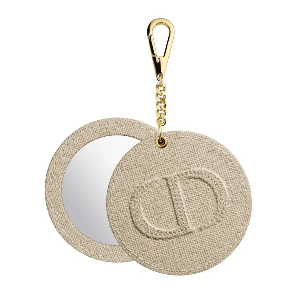Dior Beauty Beige Fabric Compact Mirror with Gold Chain