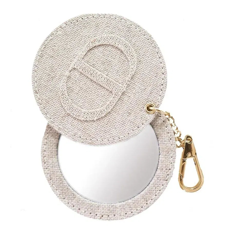 Dior Beauty Beige Fabric Compact Mirror with Gold Chain