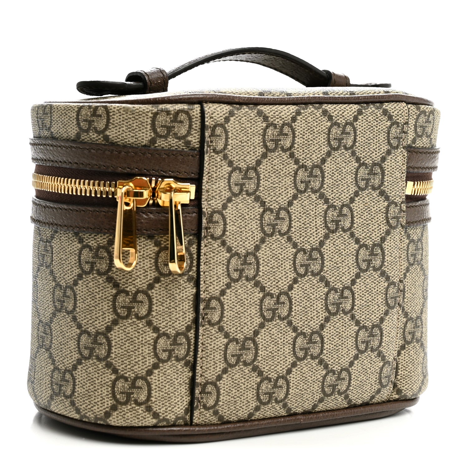 Gucci GG Supreme Monogram Textured Calfskin Web Ophidia Vanity Cosmetic Case Beige Ebony New Acero