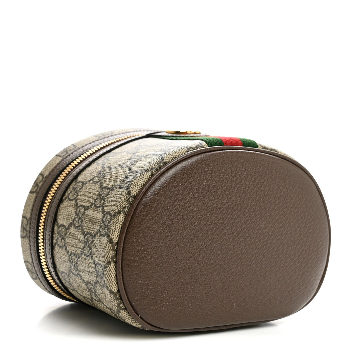 Gucci GG Supreme Monogram Textured Calfskin Web Ophidia Vanity Cosmetic Case Beige Ebony New Acero