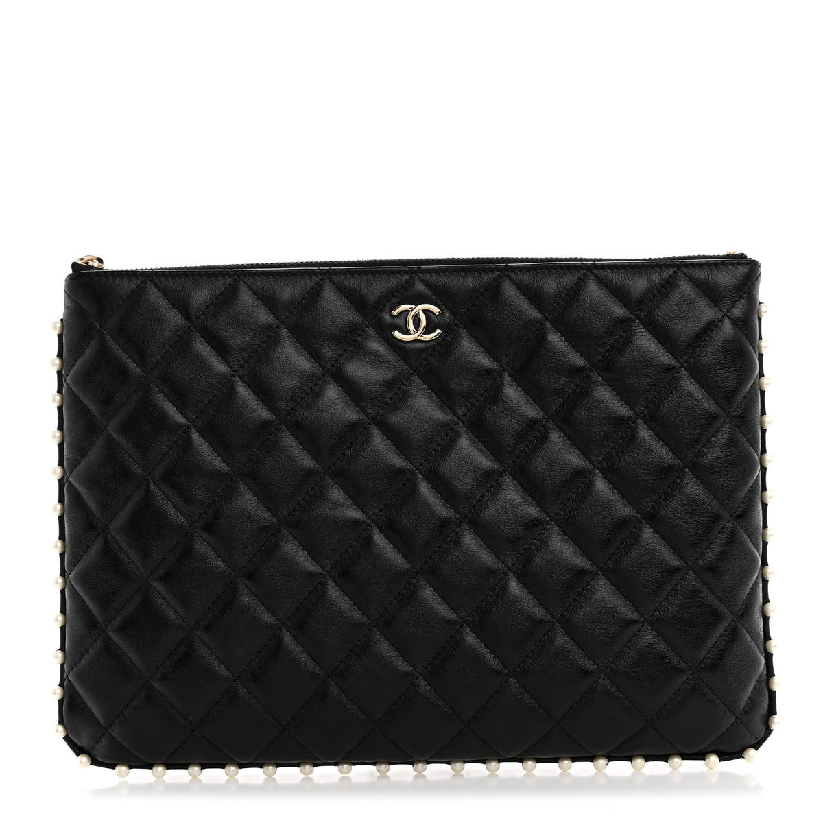 Chanel Calfskin Quilted Pearl Medium Cosmetic Case Black