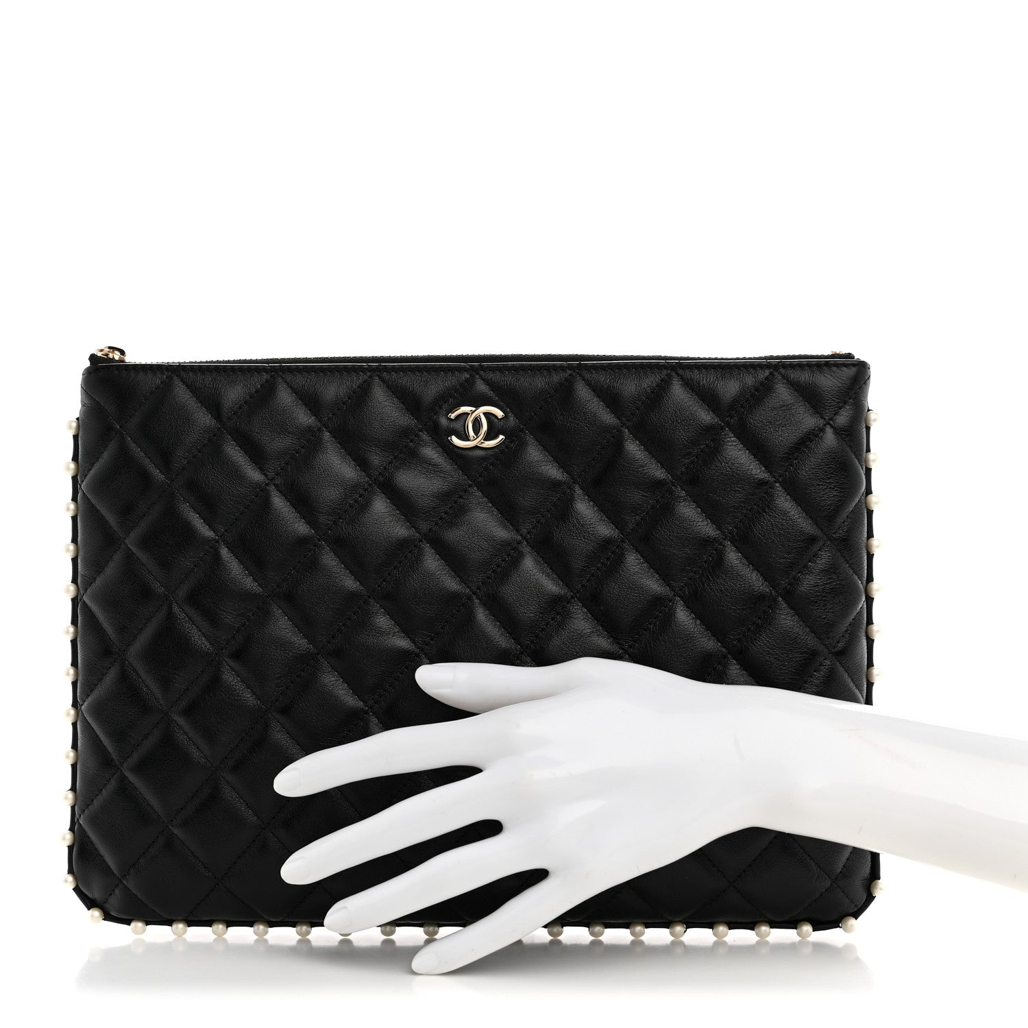 Chanel Calfskin Quilted Pearl Medium Cosmetic Case Black