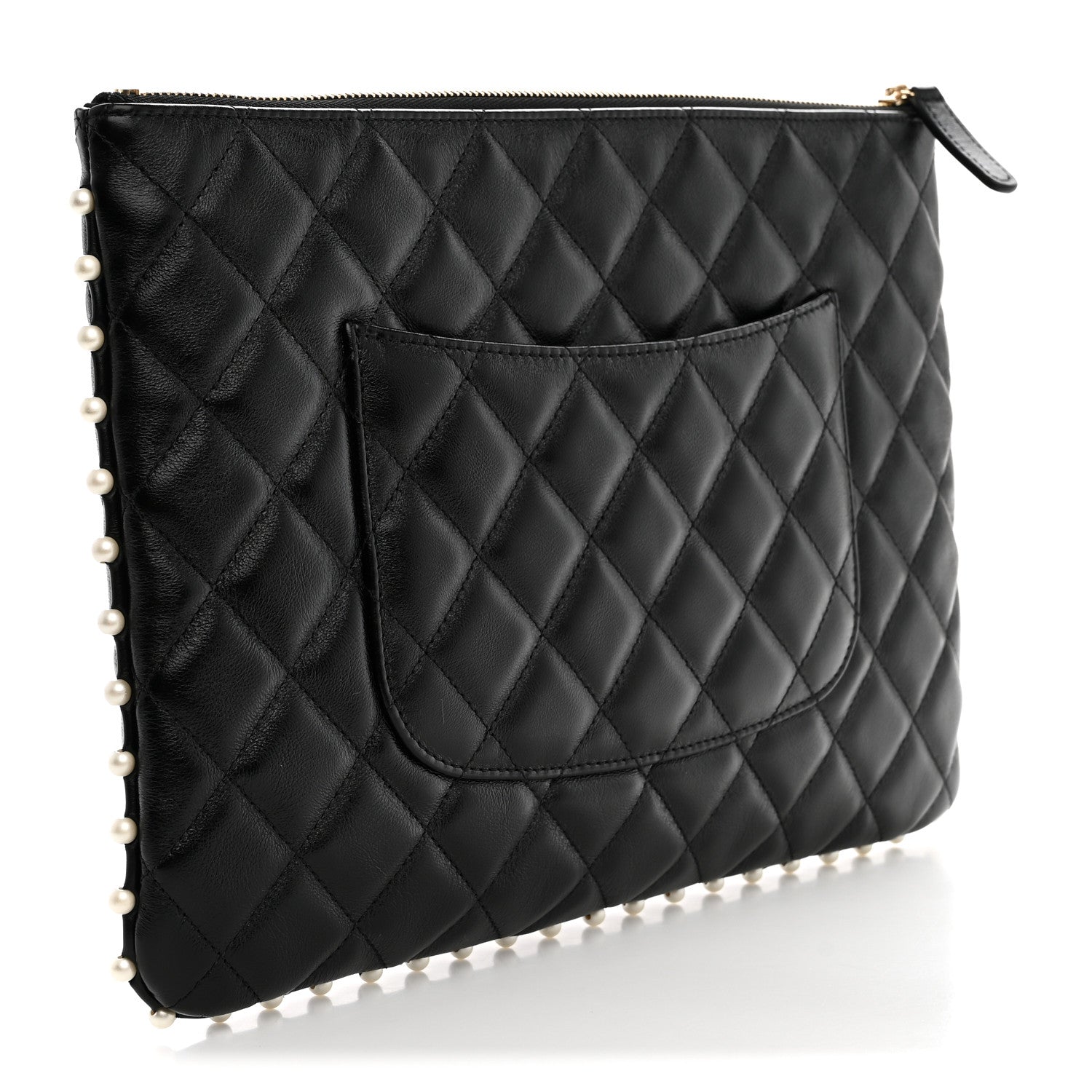Chanel Calfskin Quilted Pearl Medium Cosmetic Case Black