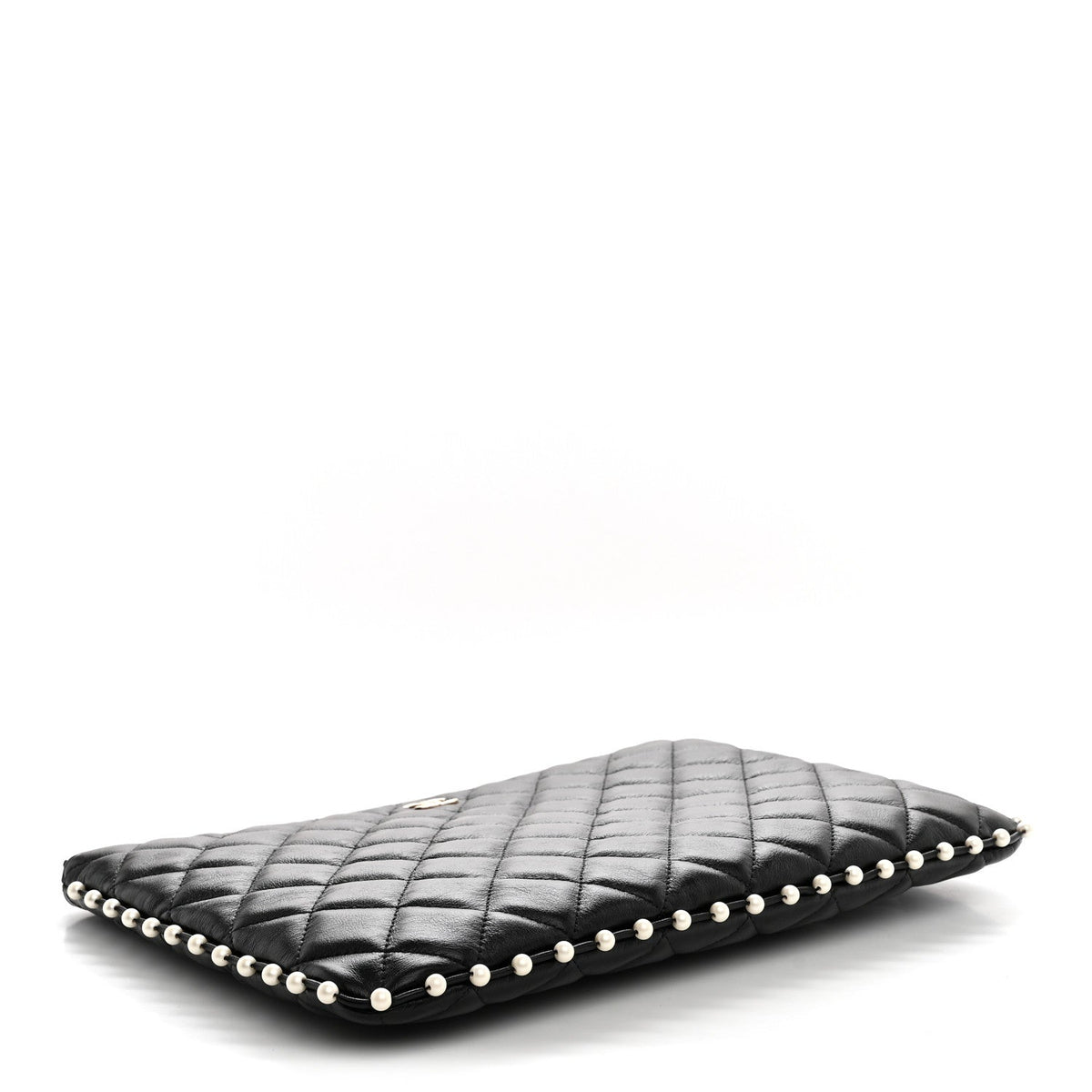 Chanel Calfskin Quilted Pearl Medium Cosmetic Case Black