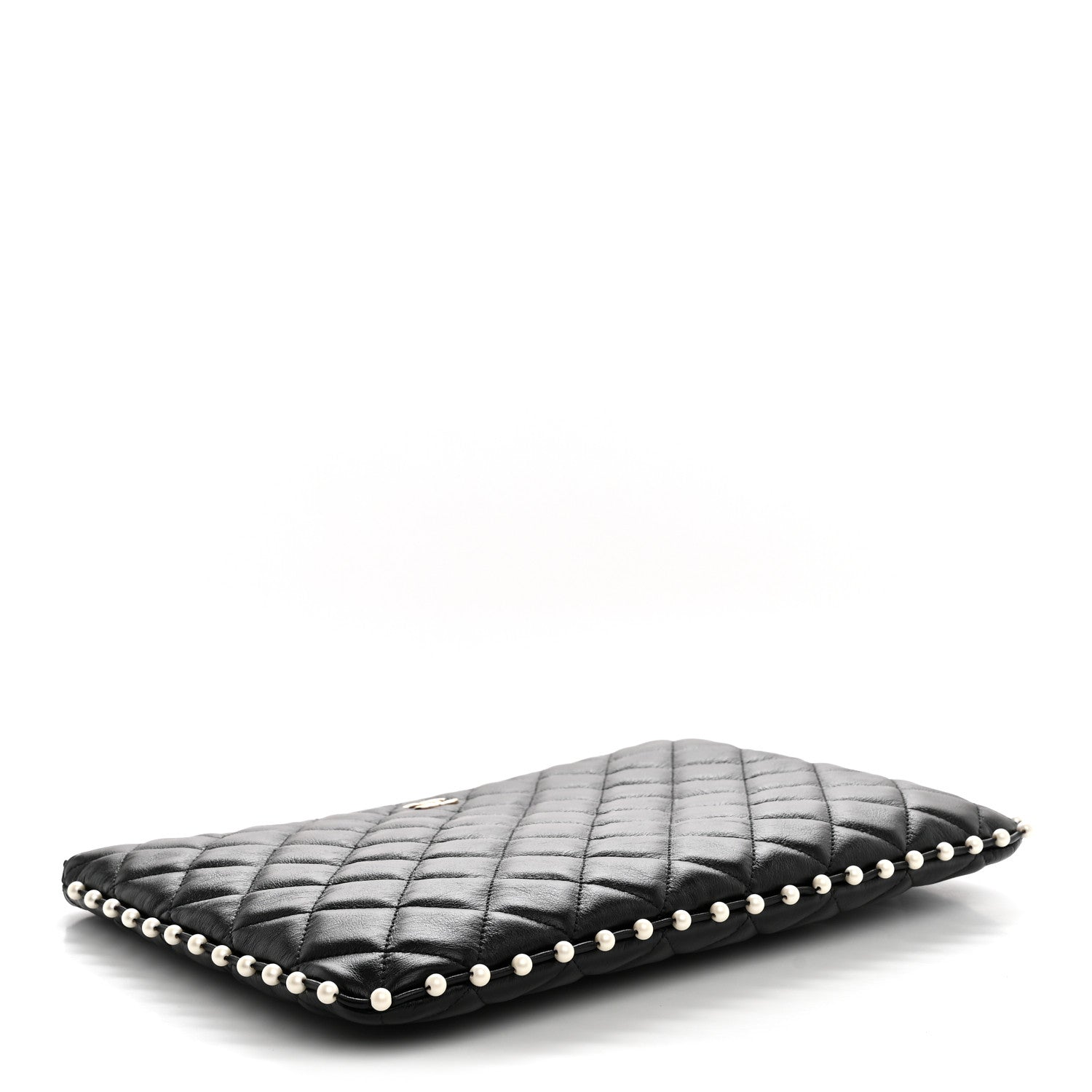 Chanel Calfskin Quilted Pearl Medium Cosmetic Case Black