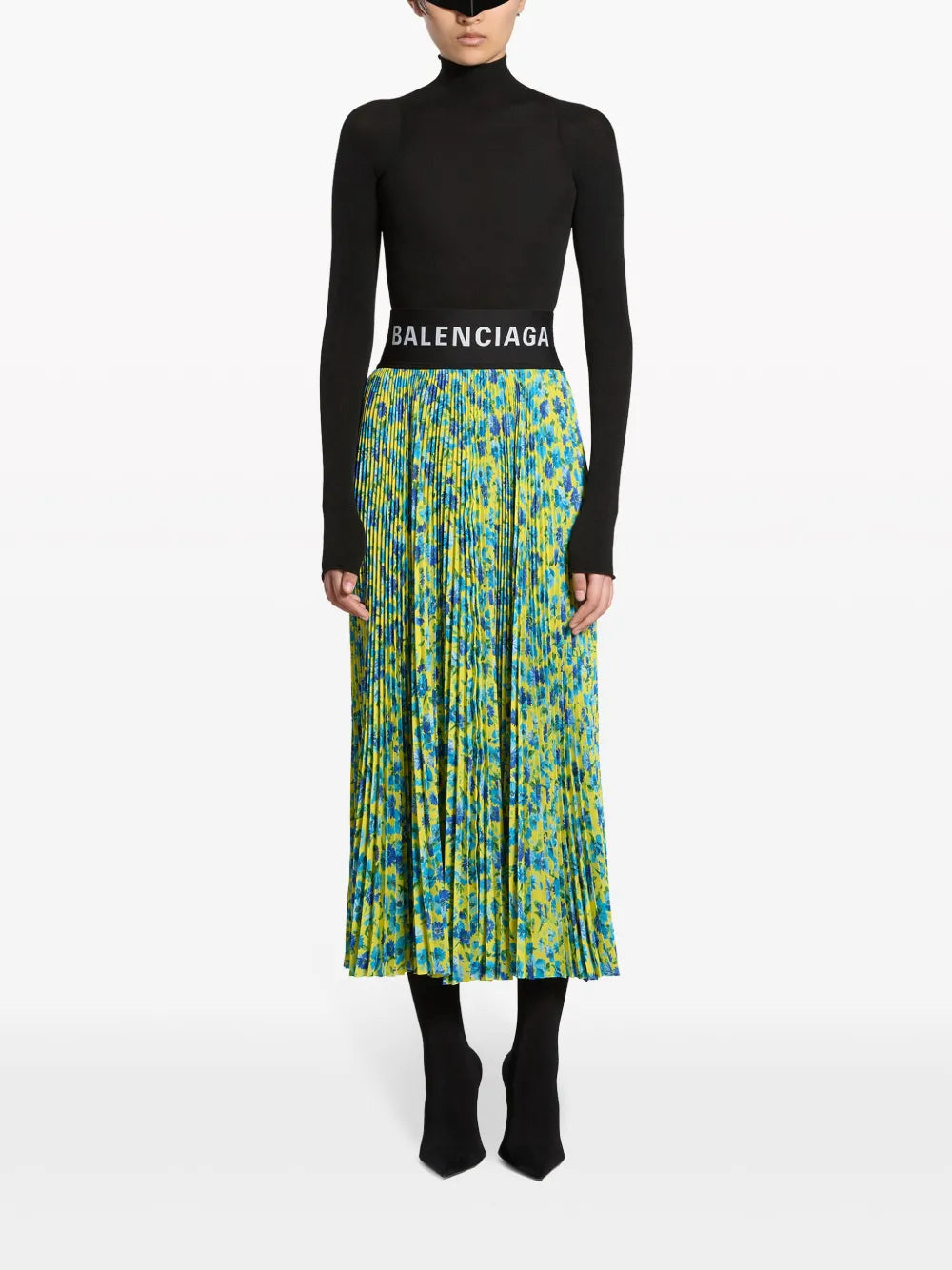 floral-print pleated midi skirt