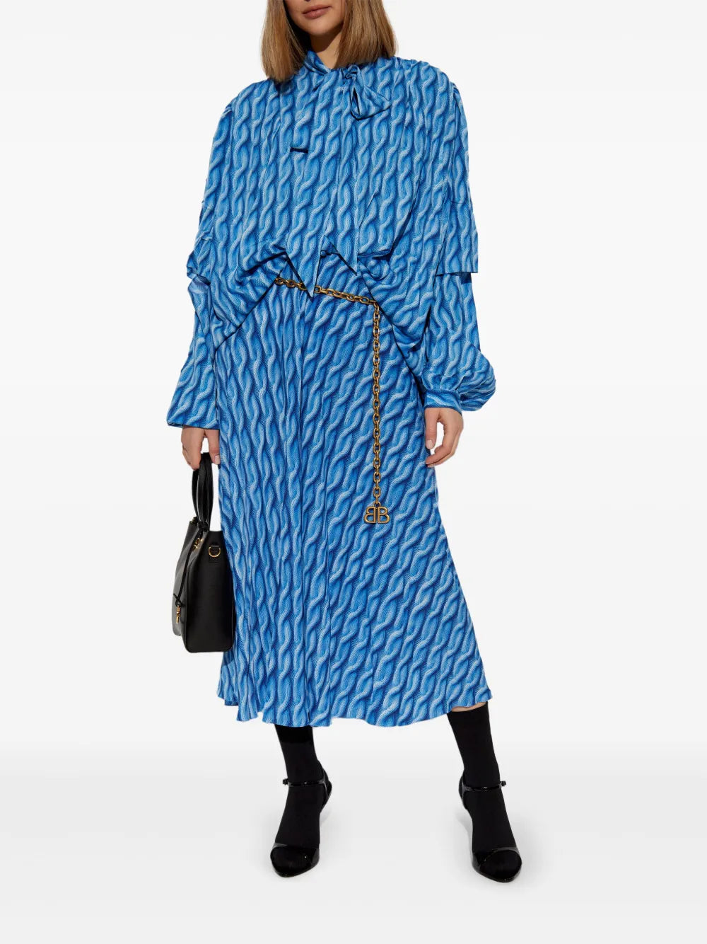 cable-knit-print midi dress