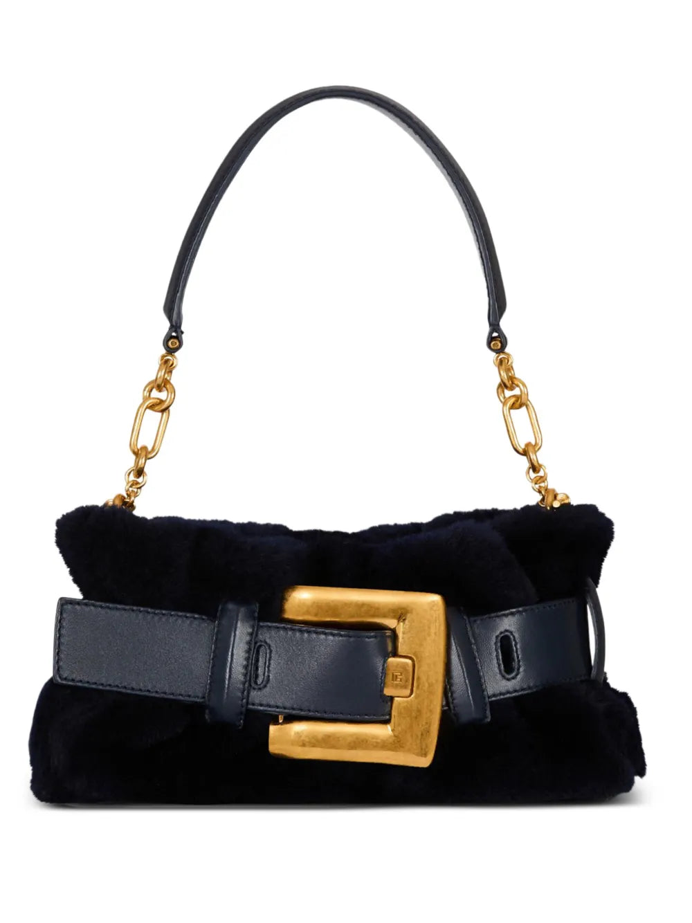 mini Anthem shearling buckle-detail clutch bag