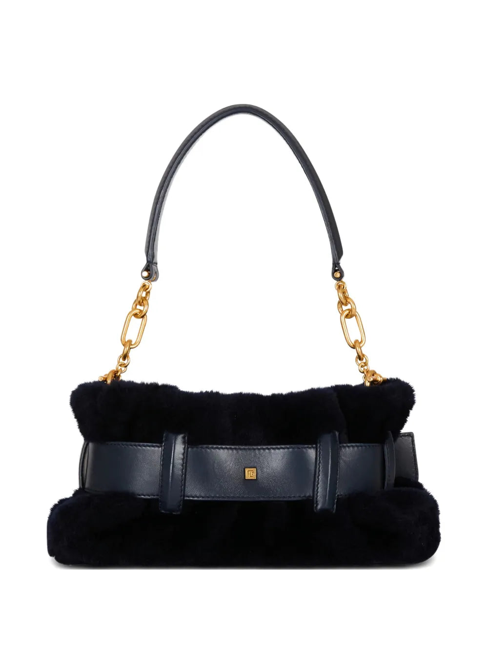 mini Anthem shearling buckle-detail clutch bag