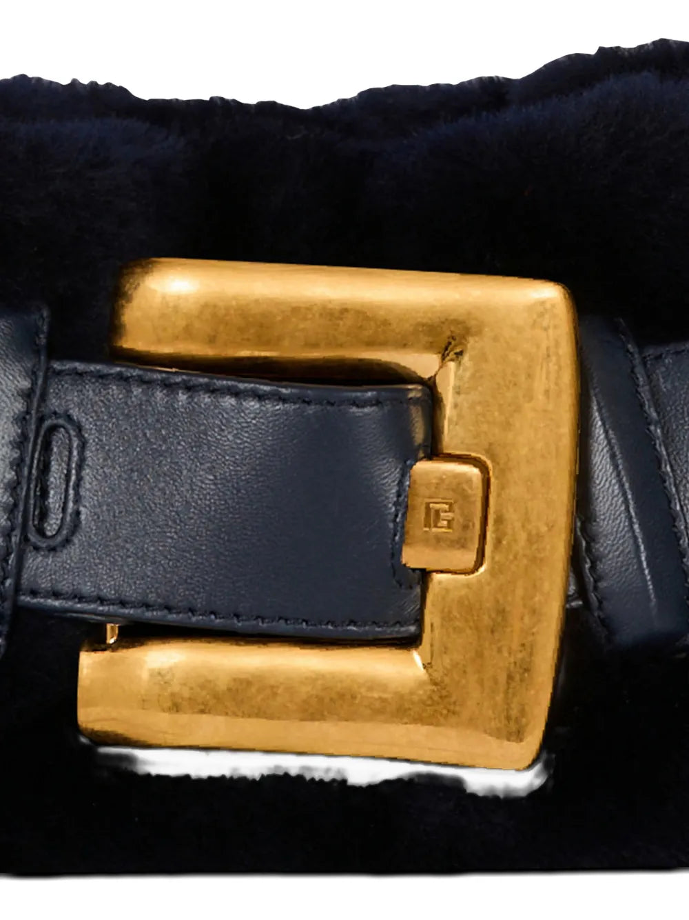 mini Anthem shearling buckle-detail clutch bag