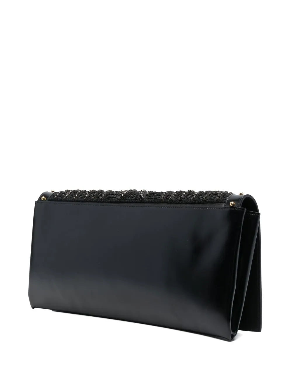 crystal-embroidered leather clutch bag