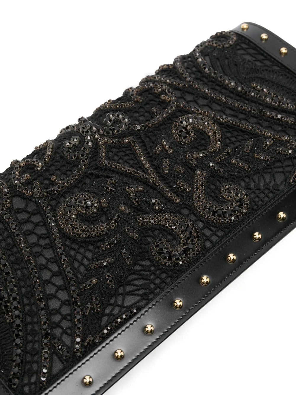 crystal-embroidered leather clutch bag