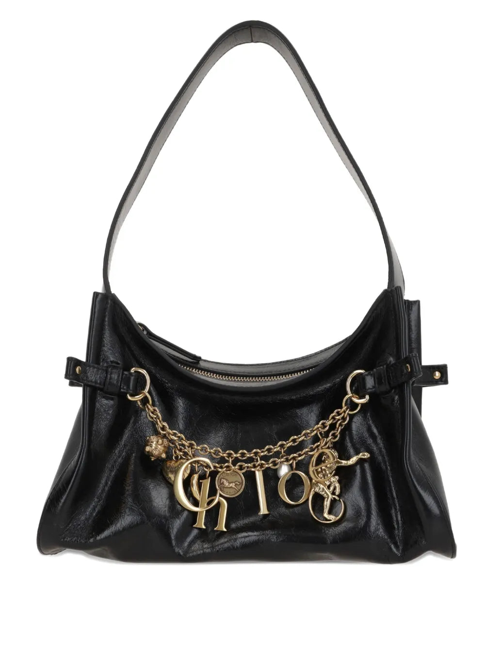 Charms embellished leather shoulder bag