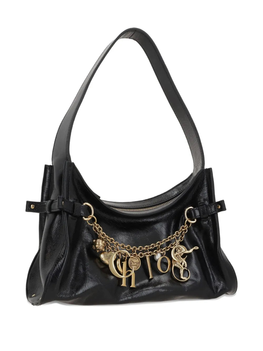 Charms embellished leather shoulder bag