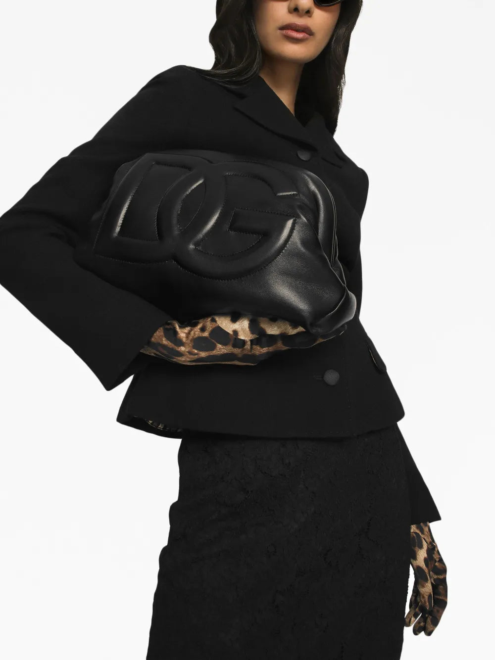 logo-embossed leather clutch