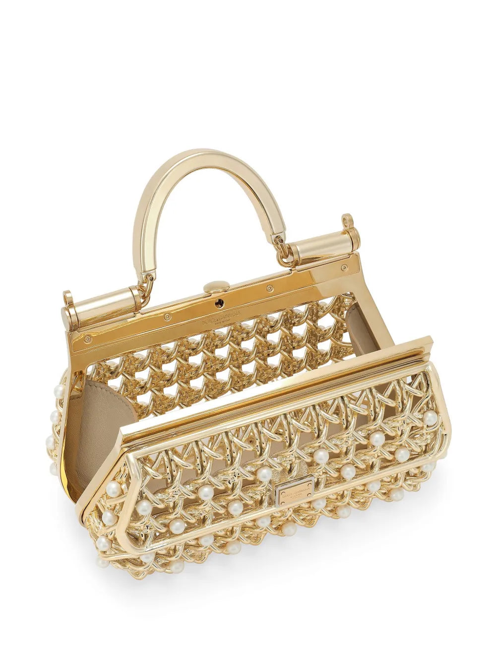 pearl-embellished caged tote bag