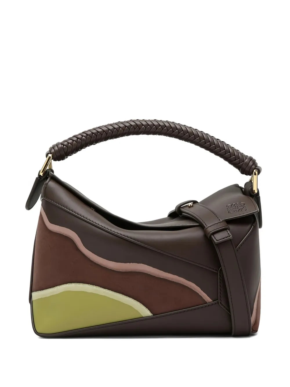 Puzzle braided-handle panelled tote bag