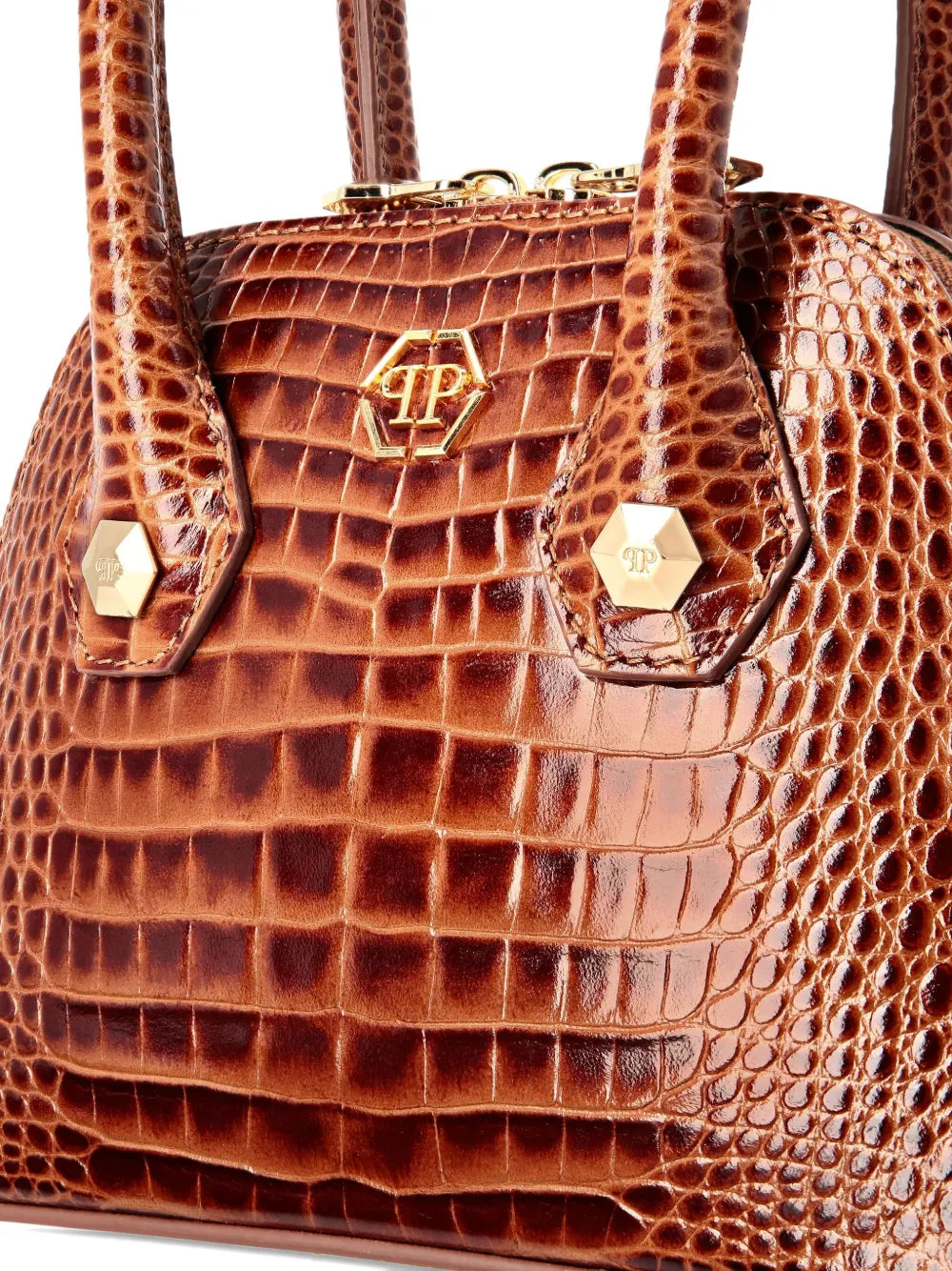 crocodile-effect top-handle tote bag