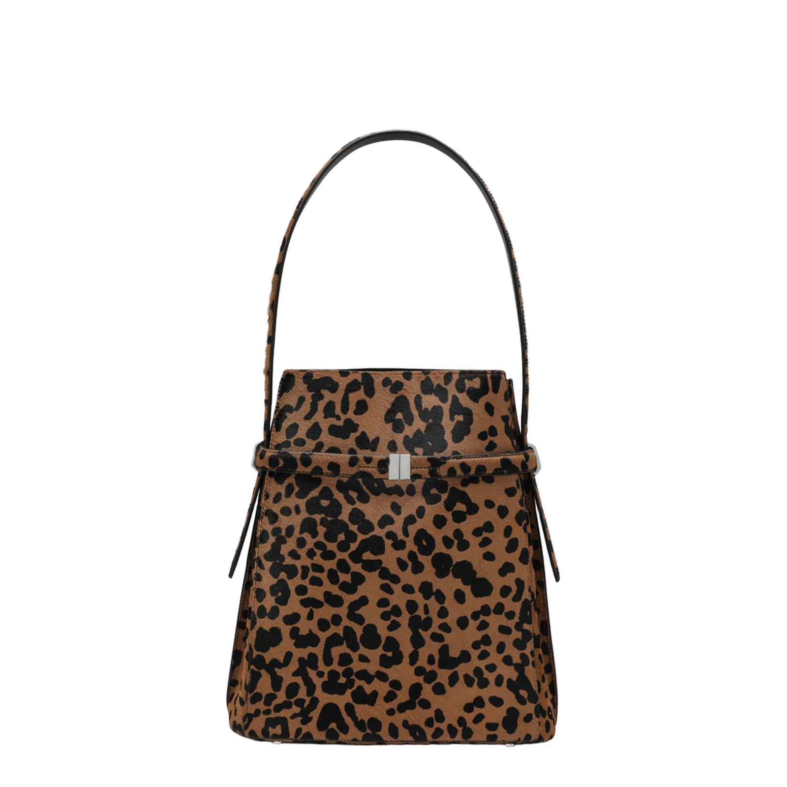 Belted Pony Hair Bucket Bag - Leopard
