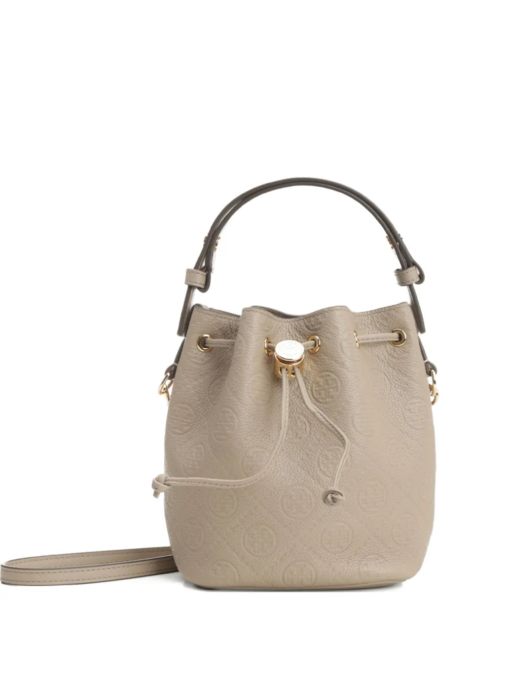 embossed-crest leather mini bucket bag