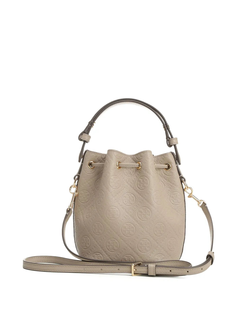 embossed-crest leather mini bucket bag