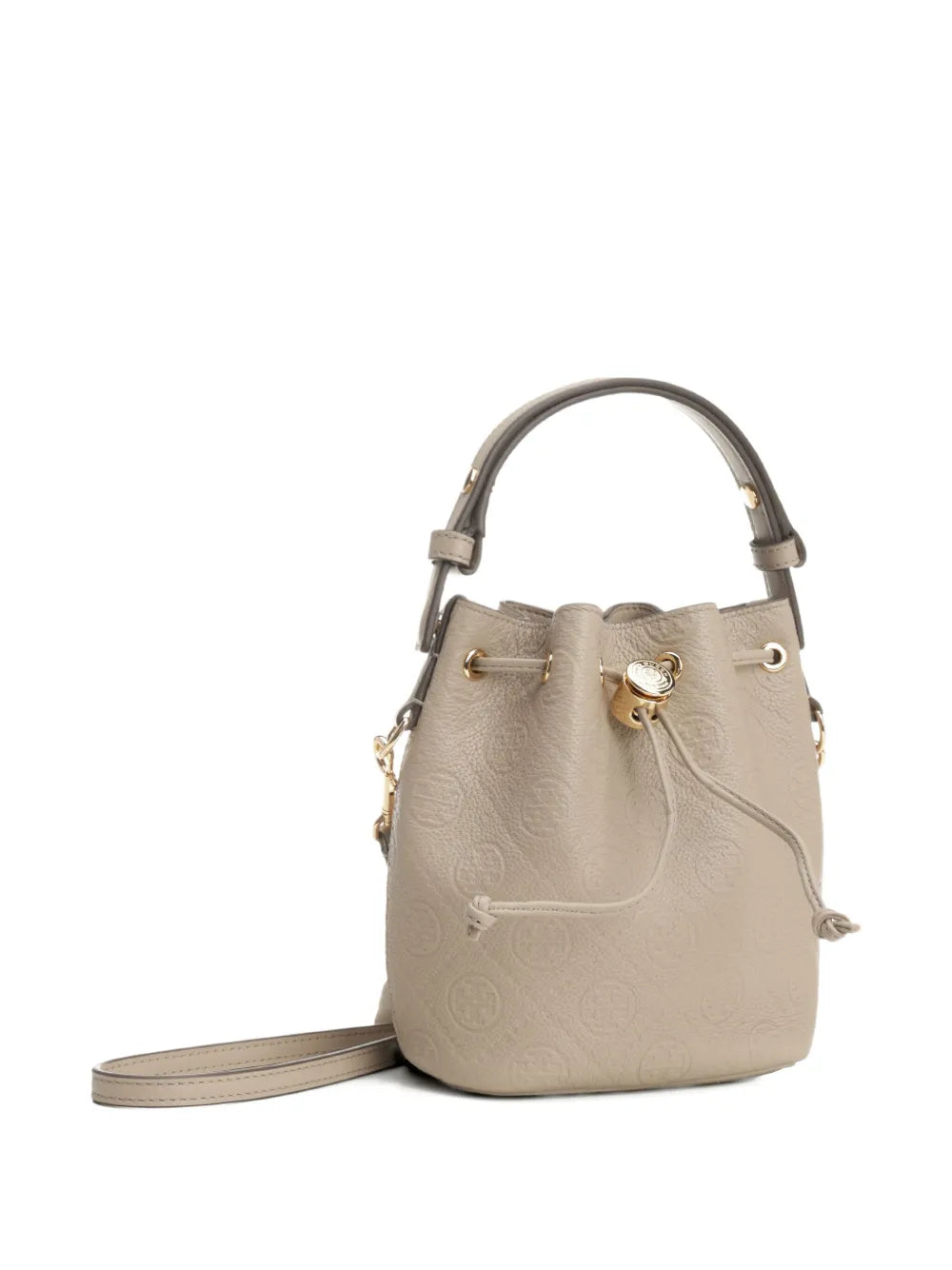 embossed-crest leather mini bucket bag