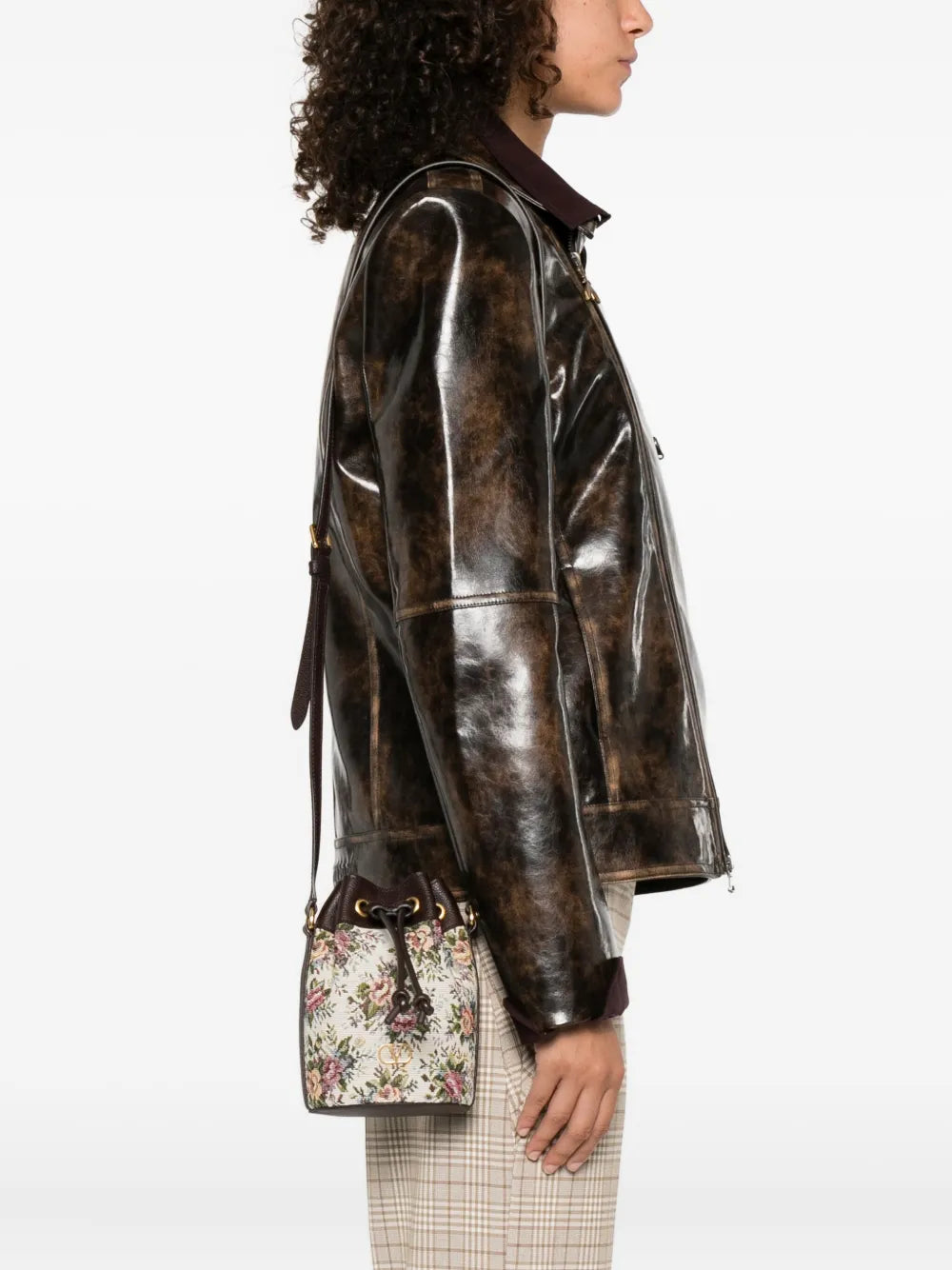 floral-motif drawstring bucket bag