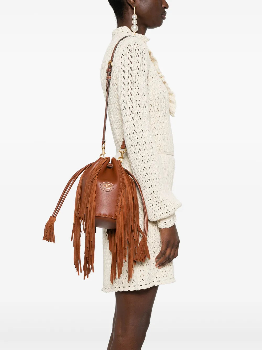 fringed leather shoulder bag