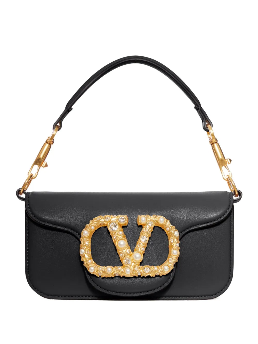 VLogo embellished clasp leather shoulder bag