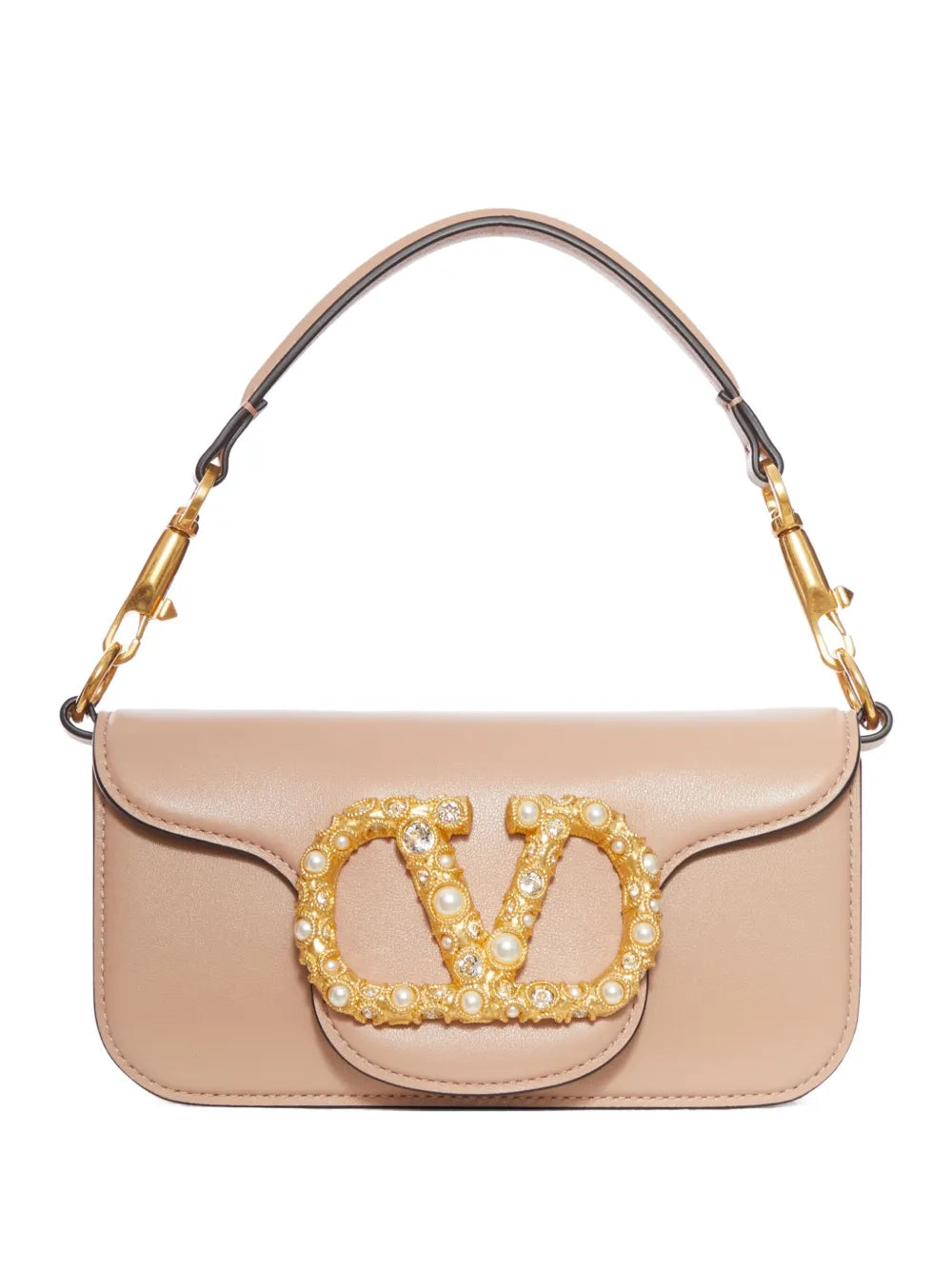 VLogo embellished clasp leather shoulder bag