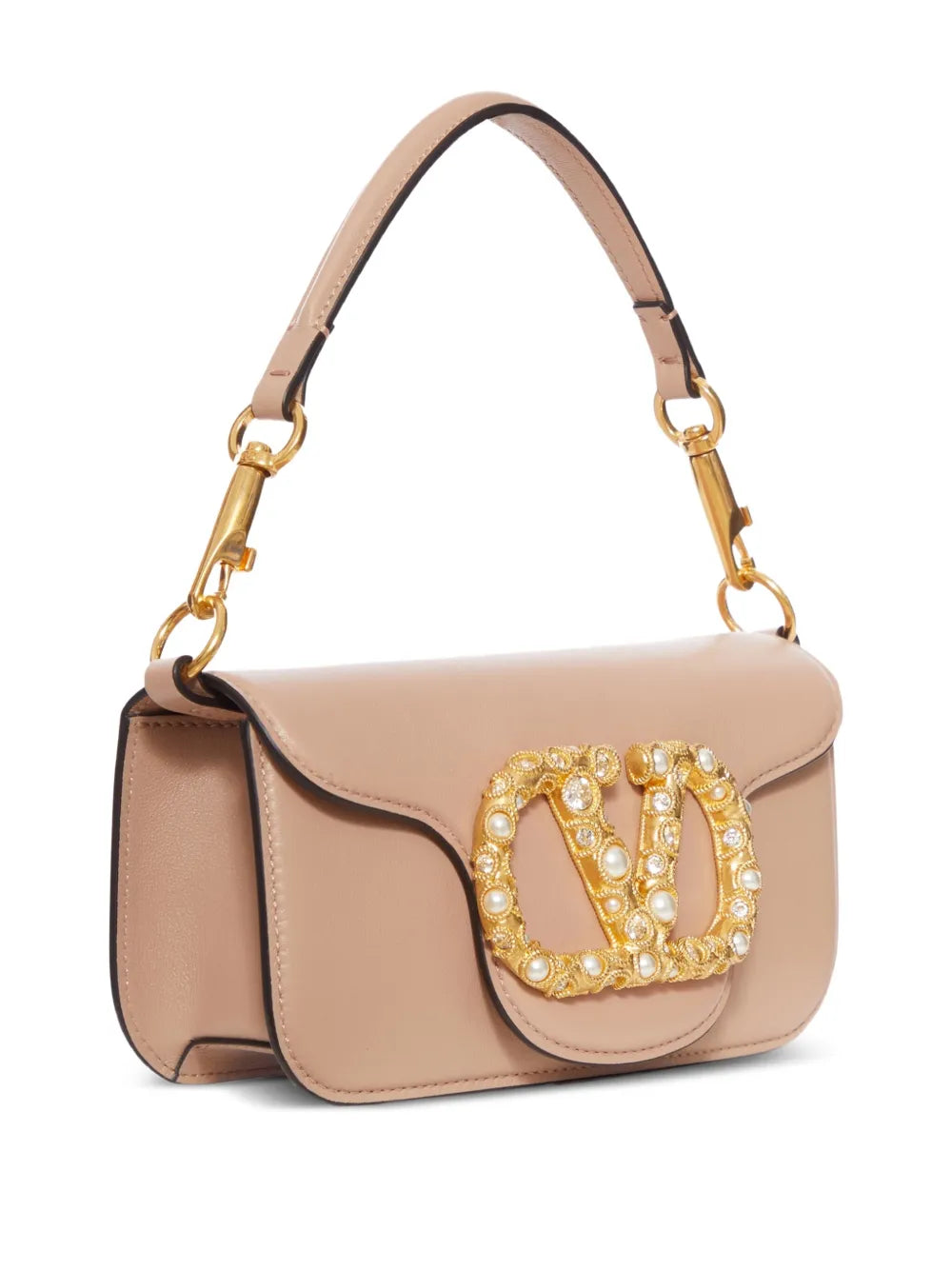 VLogo embellished clasp leather shoulder bag