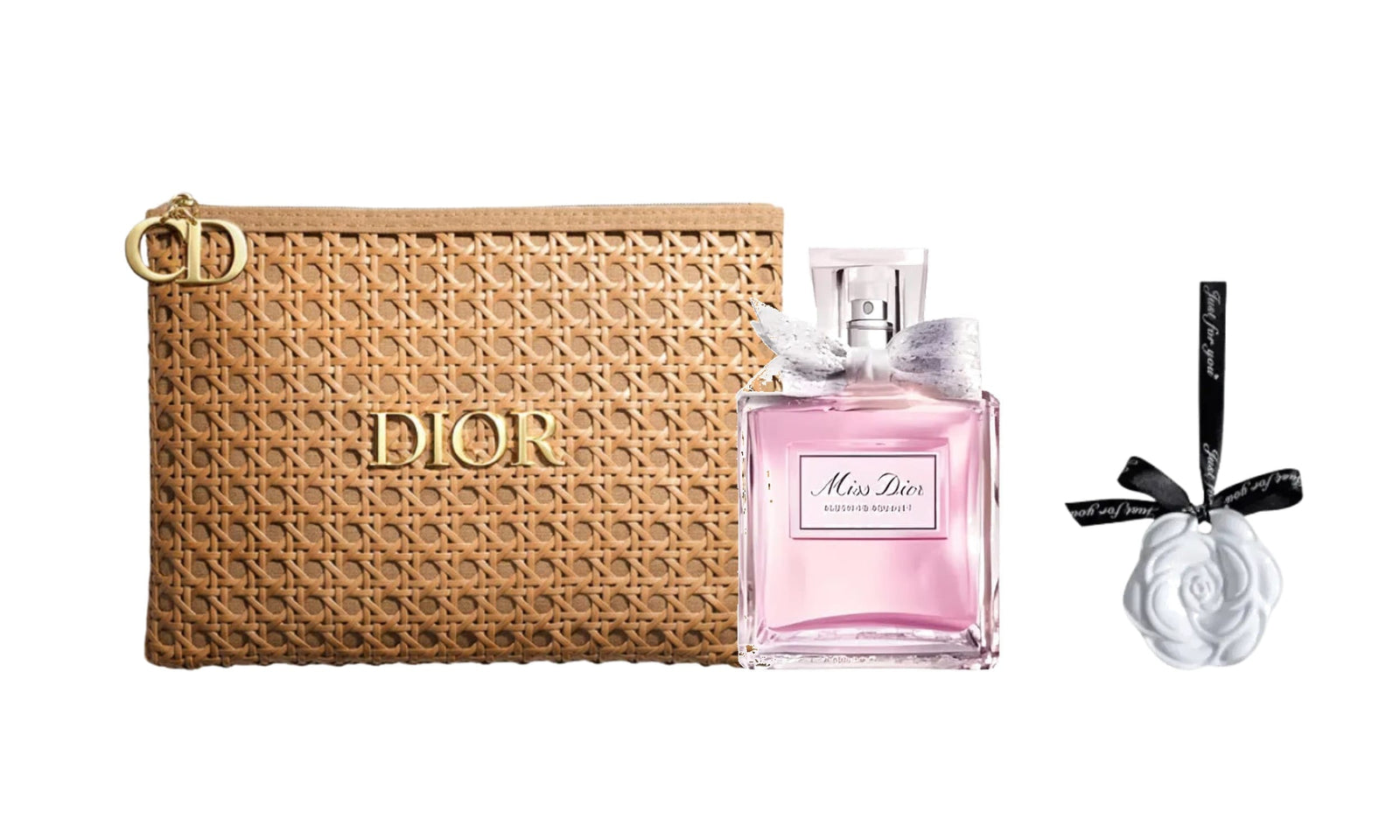 Dior miss dior blooming bouquet gift set ( Dior solar escape pouch+dior miss dior blooming bouquet 5 ml+scented stone)