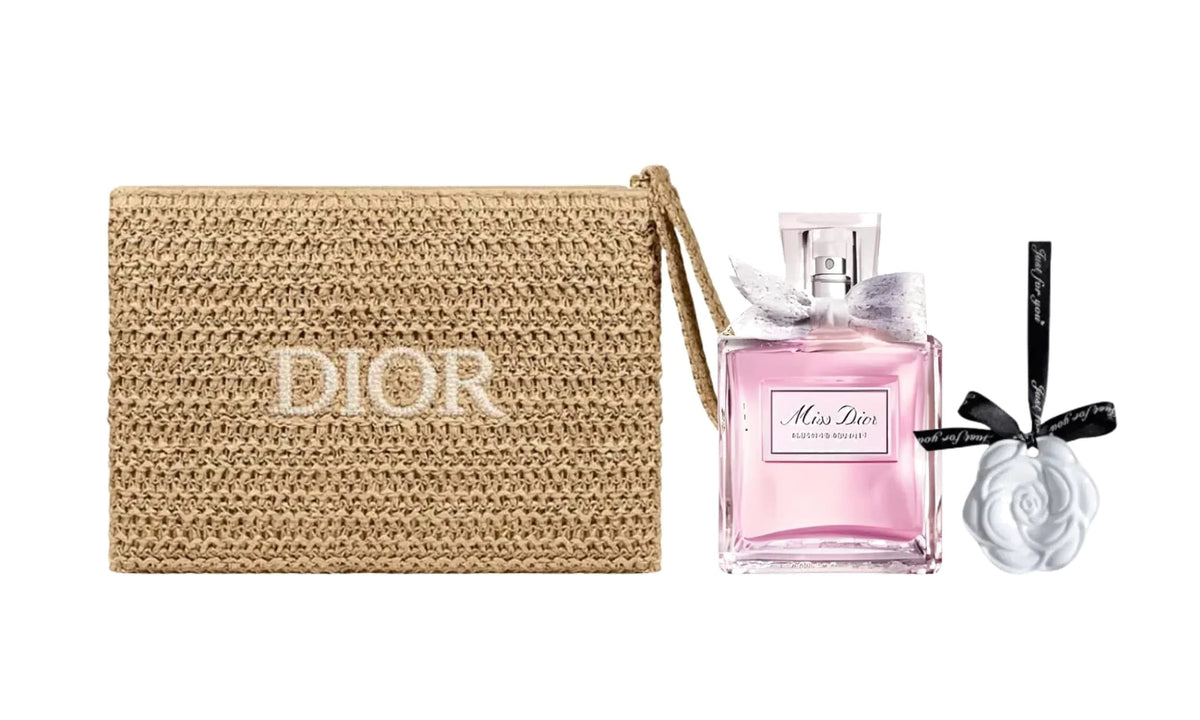Dior miss dior blooming bouquet gift set ( Dior Raffia clutch+dior miss dior blooming bouquet 5 ml+scented stone)