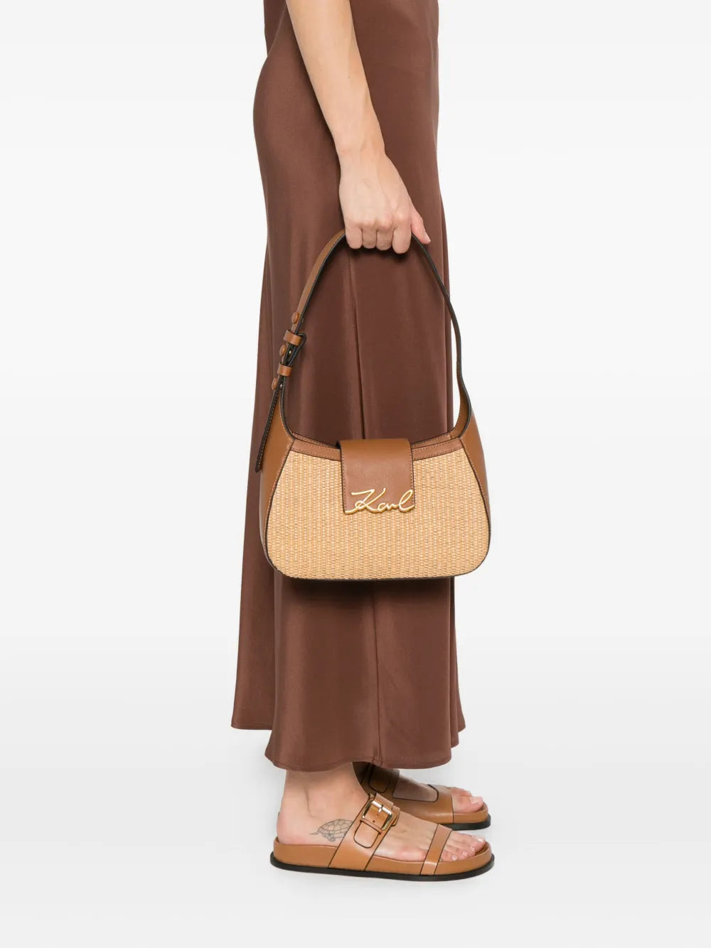 K/Signature woven leather shoulder bag