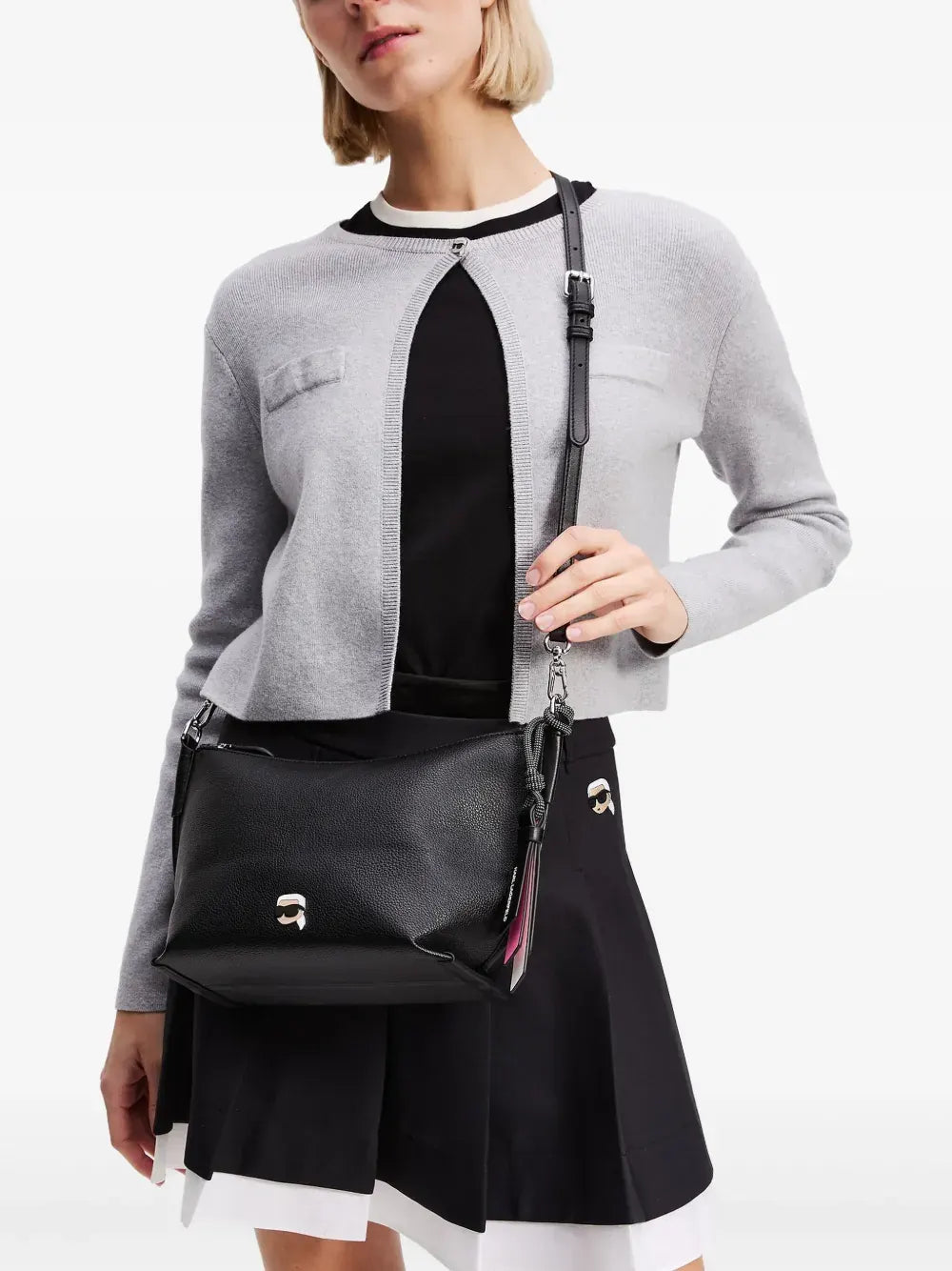 Ikon Pin textured leather crossbody bag