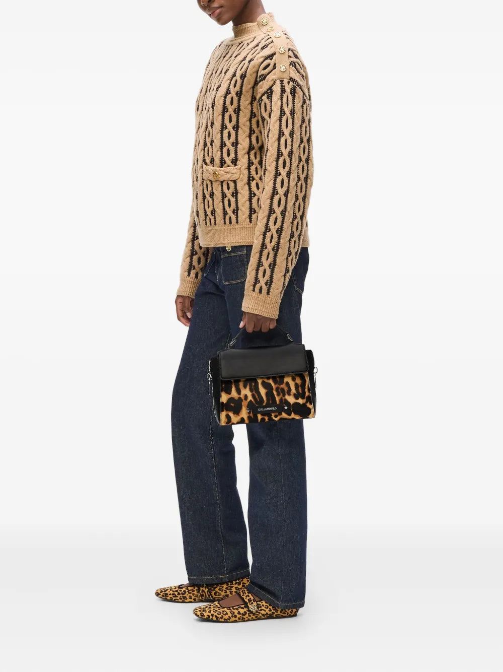 small K/Hardware leopard top handle bag