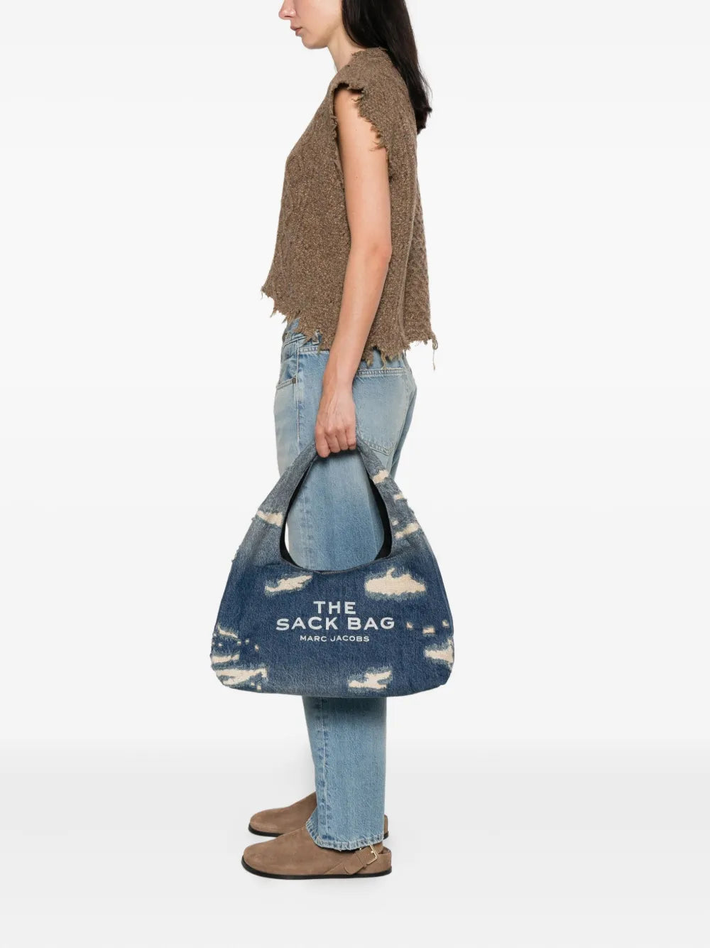 distressed denim shoulder bag