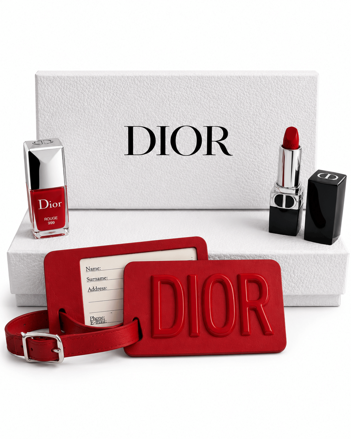 Christian Dior VIP Rouge 999 Travel Coffret Gift Set Mirror Tag Lipstick NIB