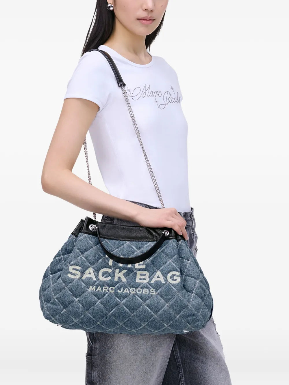 The Quilted Denim Large Chain Sack bag