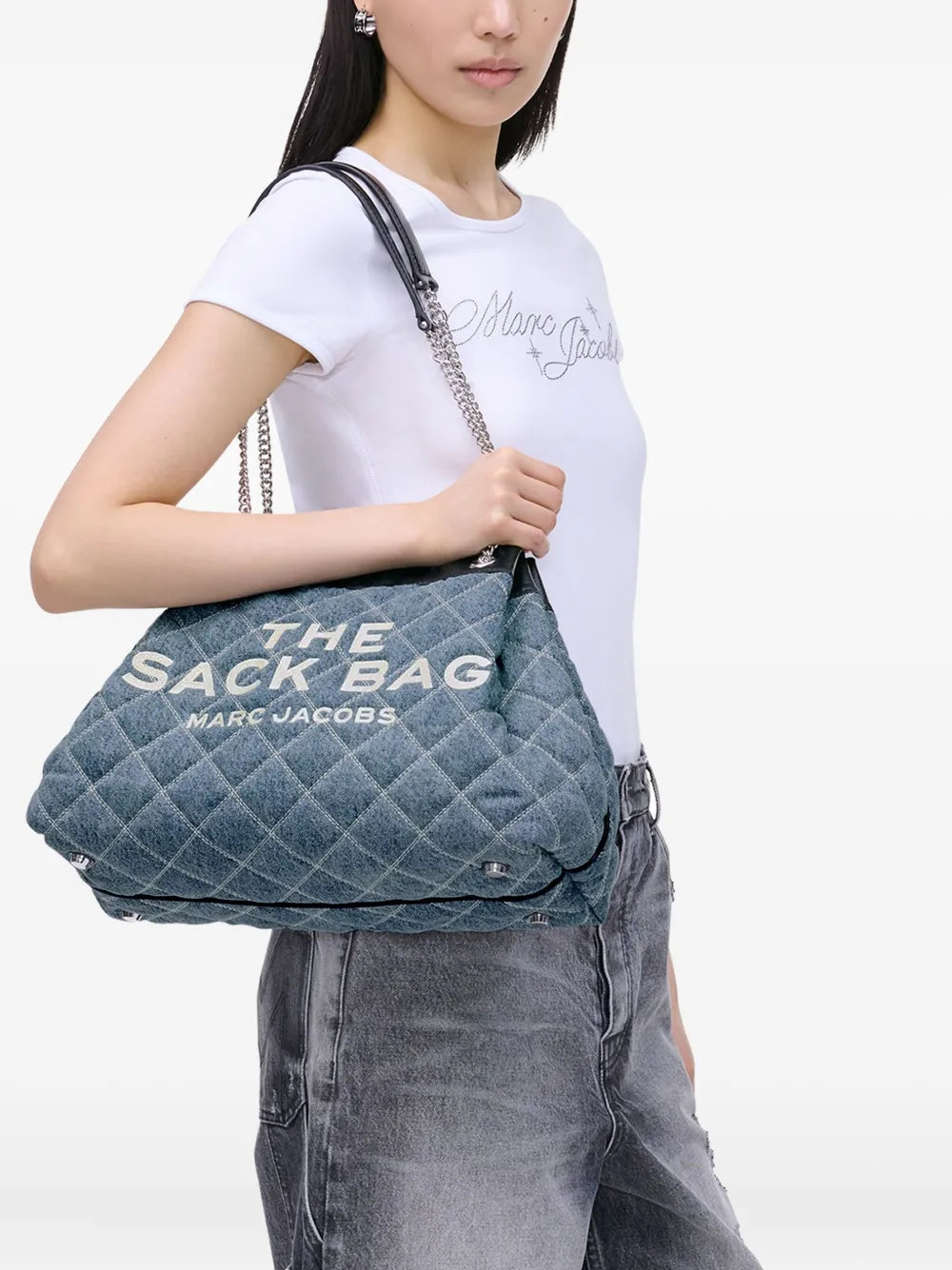 The Quilted Denim Large Chain Sack bag