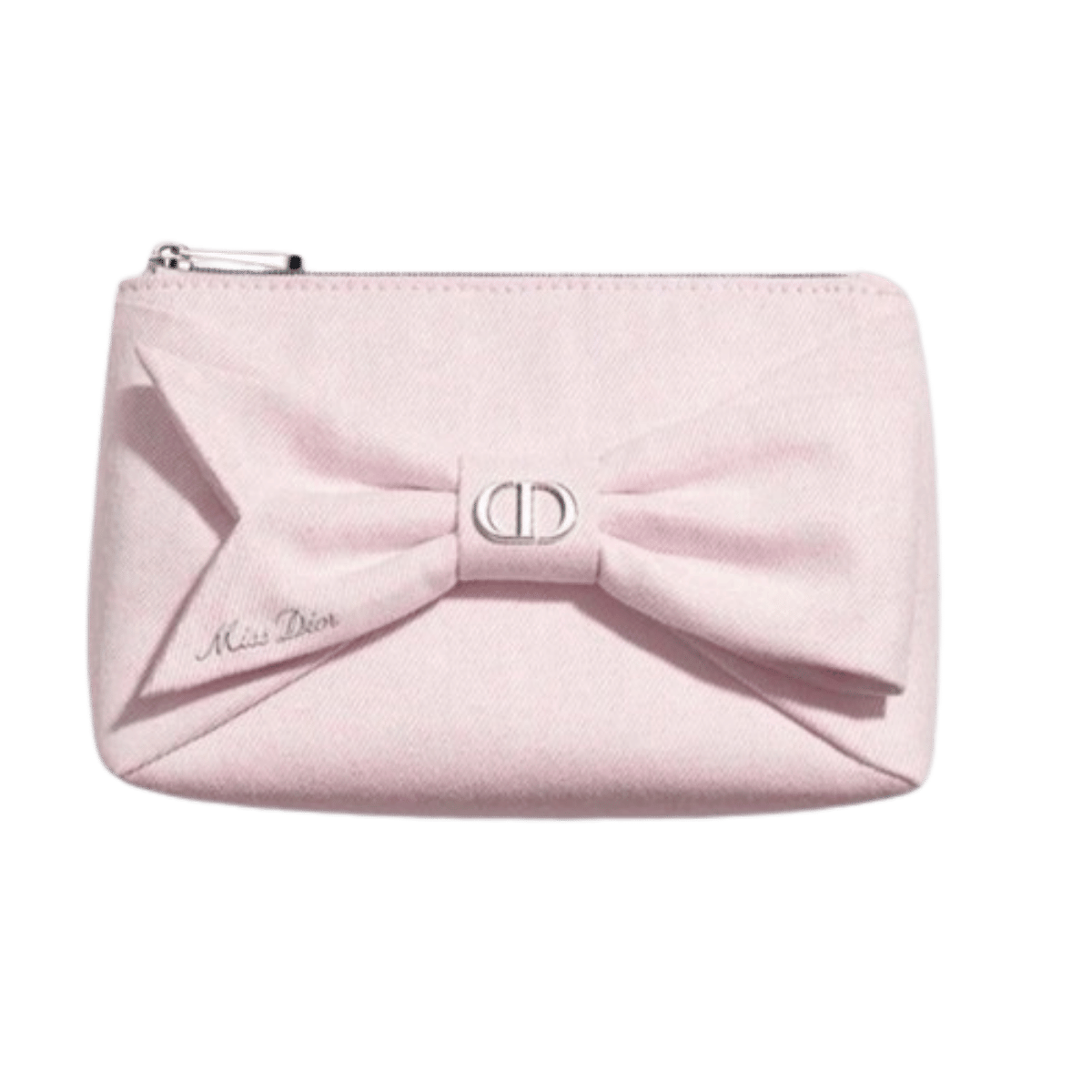 DIOR Miss Dior Pink Bow Cosmetic Pouch CD Silver Hardware NWT