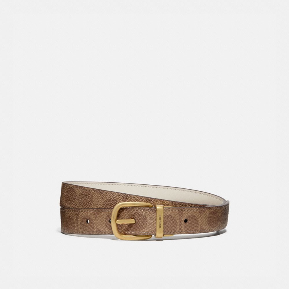 Coach Harness Buckle Reversible Belt, 25 Mm Brass Chalk Tan